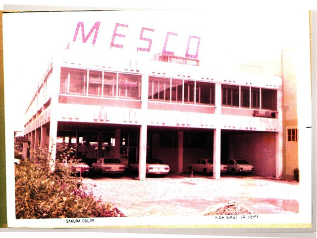 The MESCO building in Pasig, a two-storey modernist office building with MESCO lettering on the facade