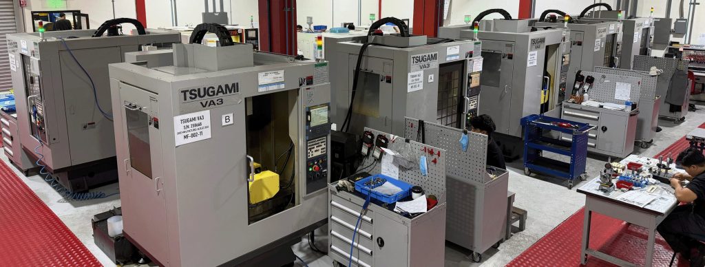 Tsugami VA3 vertical machining centers in an air-conditioned room